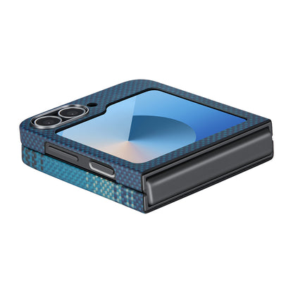 Galaxy Z Flip 6 Kılıf M-safe Şarj Özellikli Aramid Fiber Pitaka Tactile Woven Sunset-Moonrise Serisi Moonrise Kapak