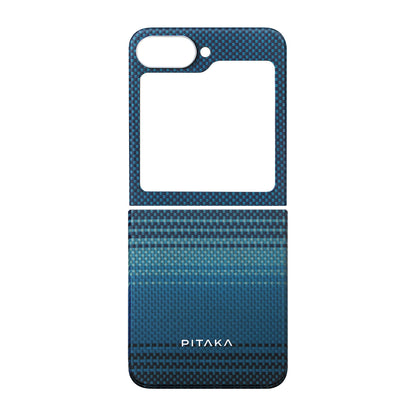 Galaxy Z Flip 6 Kılıf M-safe Şarj Özellikli Aramid Fiber Pitaka Tactile Woven Sunset-Moonrise Serisi Moonrise Kapak