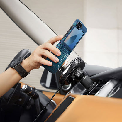 Galaxy Z Flip 6 Kılıf M-safe Şarj Özellikli Aramid Fiber Pitaka Tactile Woven Sunset-Moonrise Serisi Moonrise Kapak