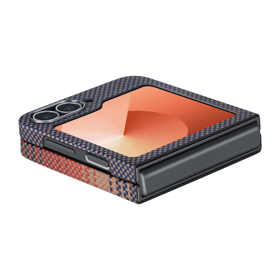 Galaxy Z Flip 6 Kılıf M-safe Şarj Özellikli Aramid Fiber Pitaka Tactile Woven Sunset-Moonrise Serisi Sunset Kapak