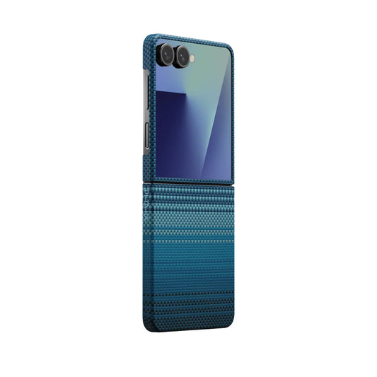 Galaxy Z Flip 7 Kılıf M-safe Şarj Özellikli Aramid Fiber Pitaka Tactile Woven Sunset-Moonrise Serisi Kapak