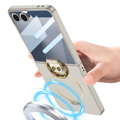 Galaxy Z Flip 7 Kılıf M-safe Şarj Özellikli Zore Kıpta Yüzüklü Flip Sert Kapak