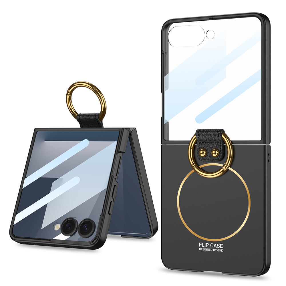 Galaxy Z Flip 7 Kılıf M-safe Şarj Özellikli Zore Kıpta Yüzüklü Flip Sert Kapak