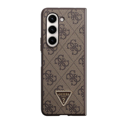 Galaxy Z Fold 5 Kılıf Guess Orjinal Lisanslı PU Deri Taşlı Üçgen Logo 4G Desenli Strass Kapak
