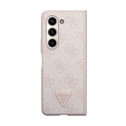 Galaxy Z Fold 5 Kılıf Guess Orjinal Lisanslı PU Deri Taşlı Üçgen Logo 4G Desenli Strass Kapak