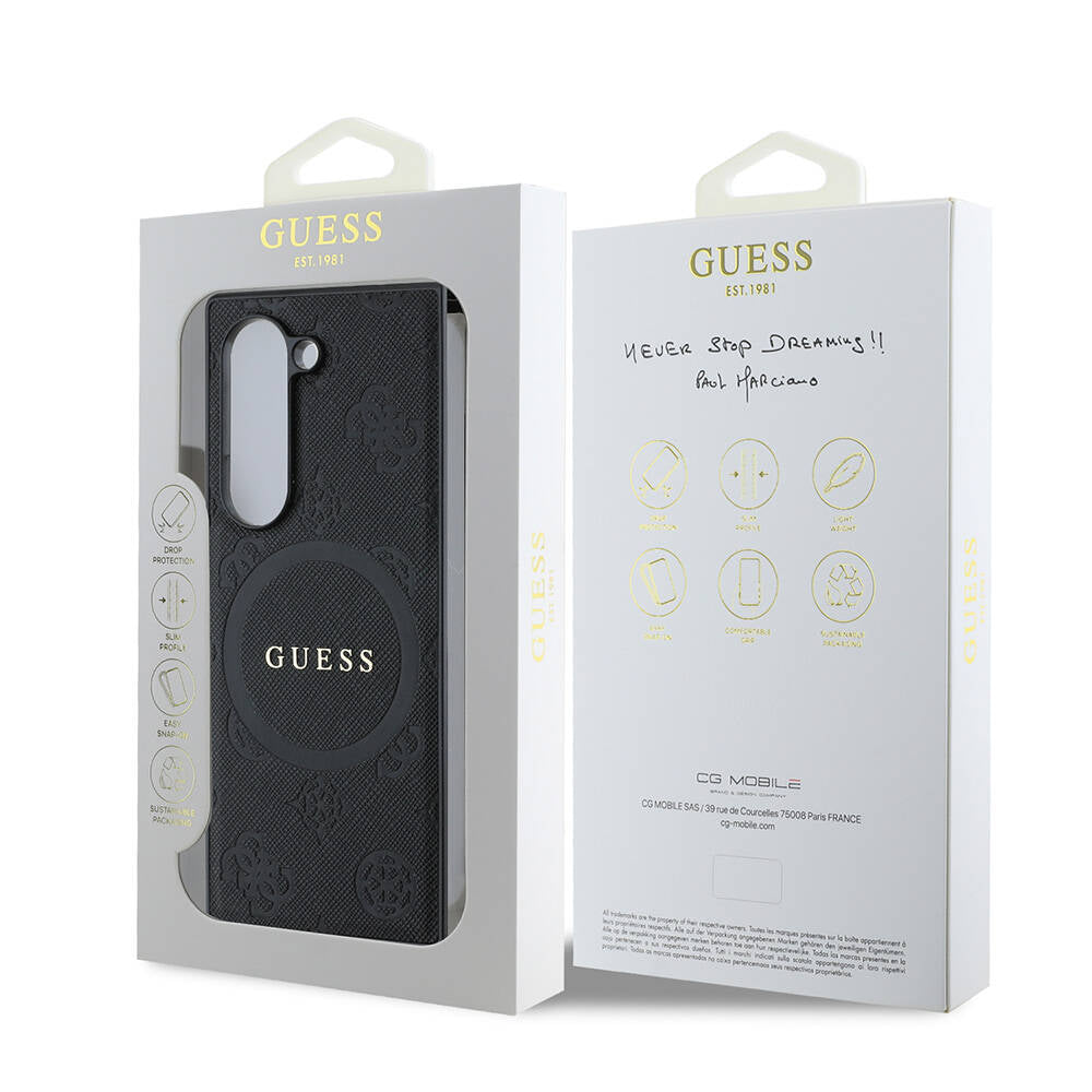 Galaxy Z Fold 6 Kılıf Guess Orjinal Lisanslı M-safe Şarj Özellikli Saffiano Metal Logo Kapak