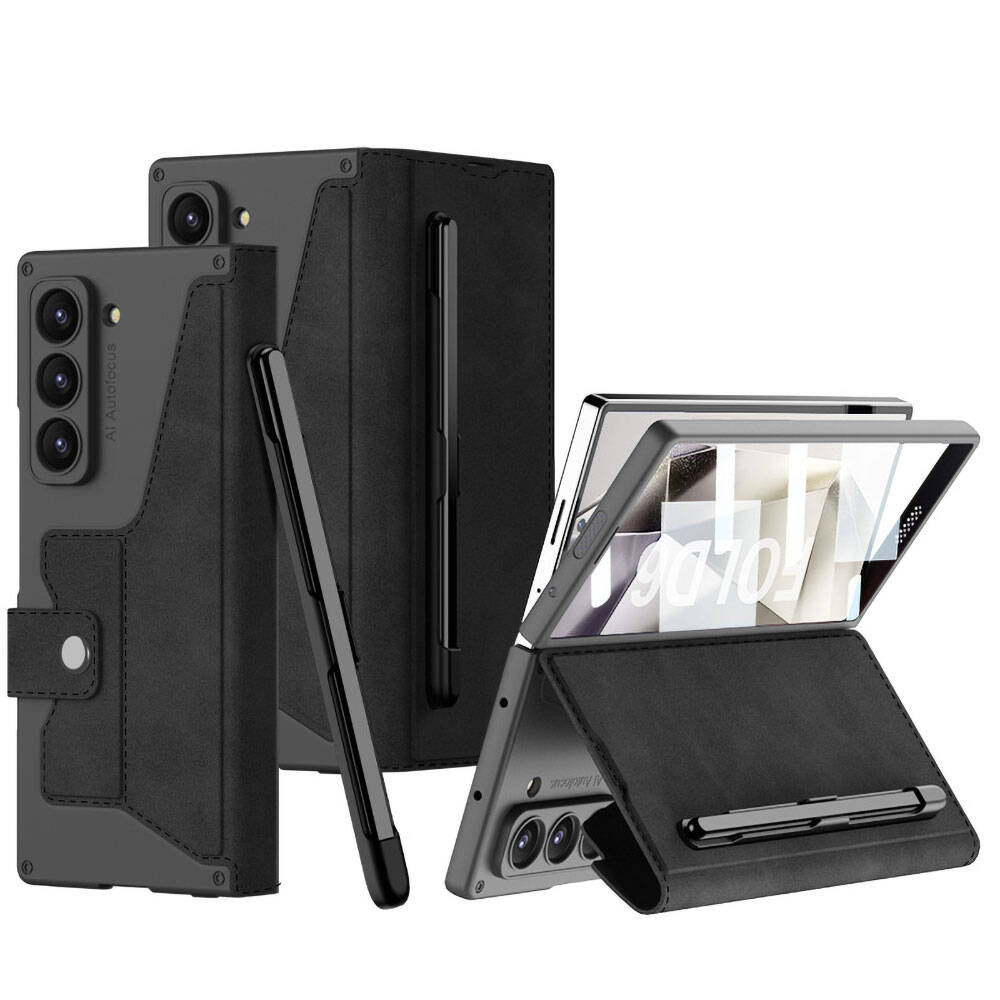 Galaxy Z Fold 6 Kılıf Kamera Korumalı Kadife Tasarımlı Zore Kıpta Kalem Bölmeli Fest Kapak