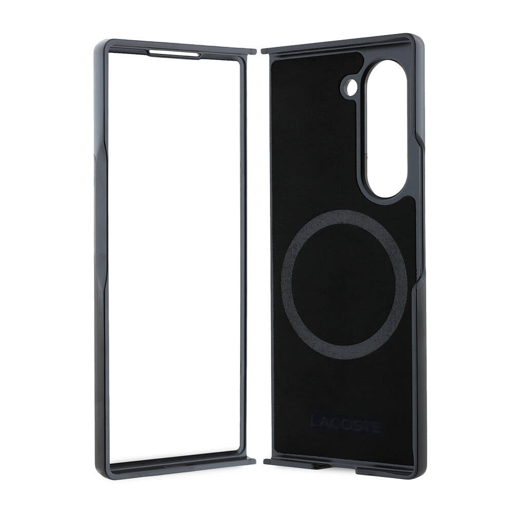 Galaxy Z Fold 6 Kılıf Lacoste Orjinal Lisanslı M-safe Şarj Özellikli Pike Desenli Arka Yüzey İkonik Timsah Dokuma Logolu Kapak