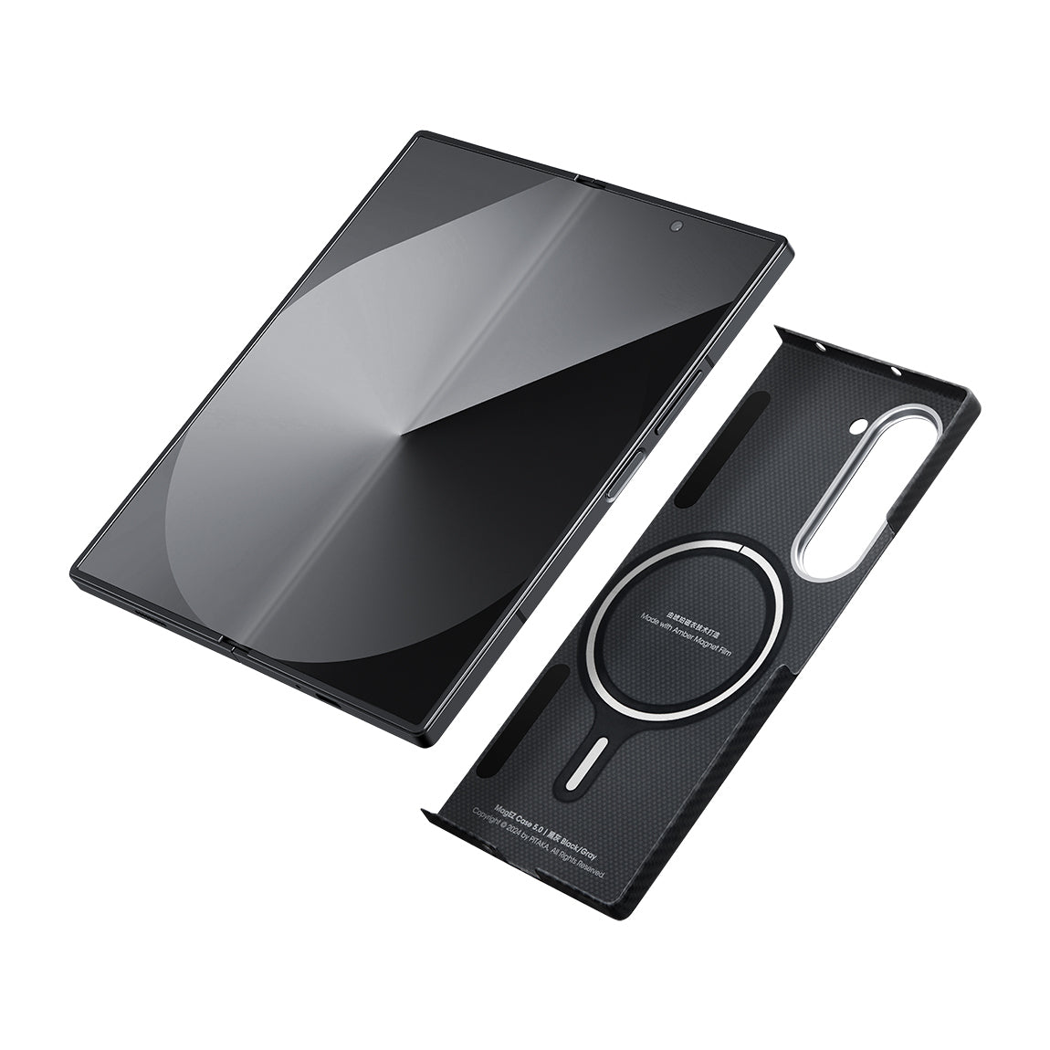Galaxy Z Fold 6 Kılıf M-safe Şarj Özellikli 600D Aramid Fiber Pitaka Ultra-Slim Classic Serisi Black-Grey Twill Kapak