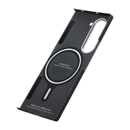 Galaxy Z Fold 6 Kılıf M-safe Şarj Özellikli 600D Aramid Fiber Pitaka Ultra-Slim Classic Serisi Black-Grey Twill Kapak