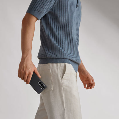 Galaxy Z Fold 6 Kılıf M-safe Şarj Özellikli 600D Aramid Fiber Pitaka Ultra-Slim Classic Serisi Black-Grey Twill Kapak