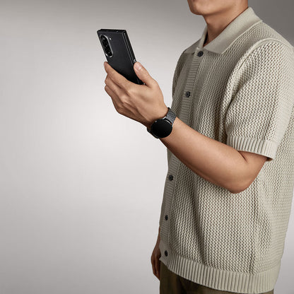 Galaxy Z Fold 6 Kılıf M-safe Şarj Özellikli 600D Aramid Fiber Pitaka Ultra-Slim Classic Serisi Black-Grey Twill Kapak
