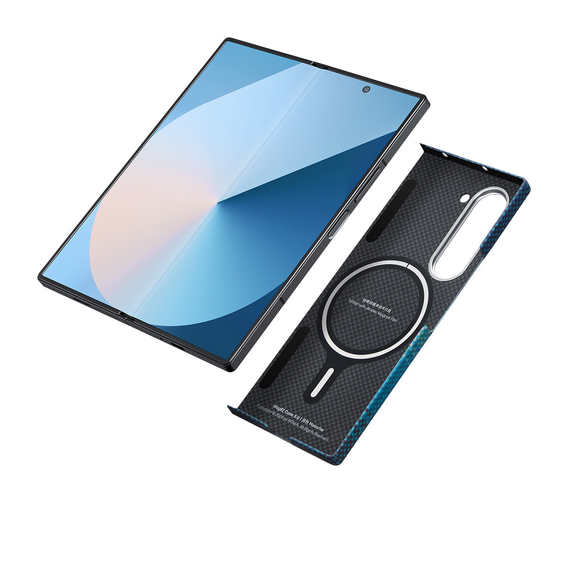 Galaxy Z Fold 6 Kılıf M-safe Şarj Özellikli Aramid Fiber Pitaka Tactile Woven Sunset-Moonrise Serisi Moonrise Kapak