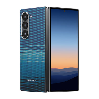 Galaxy Z Fold 6 Kılıf M-safe Şarj Özellikli Aramid Fiber Pitaka Tactile Woven Sunset-Moonrise Serisi Moonrise Kapak