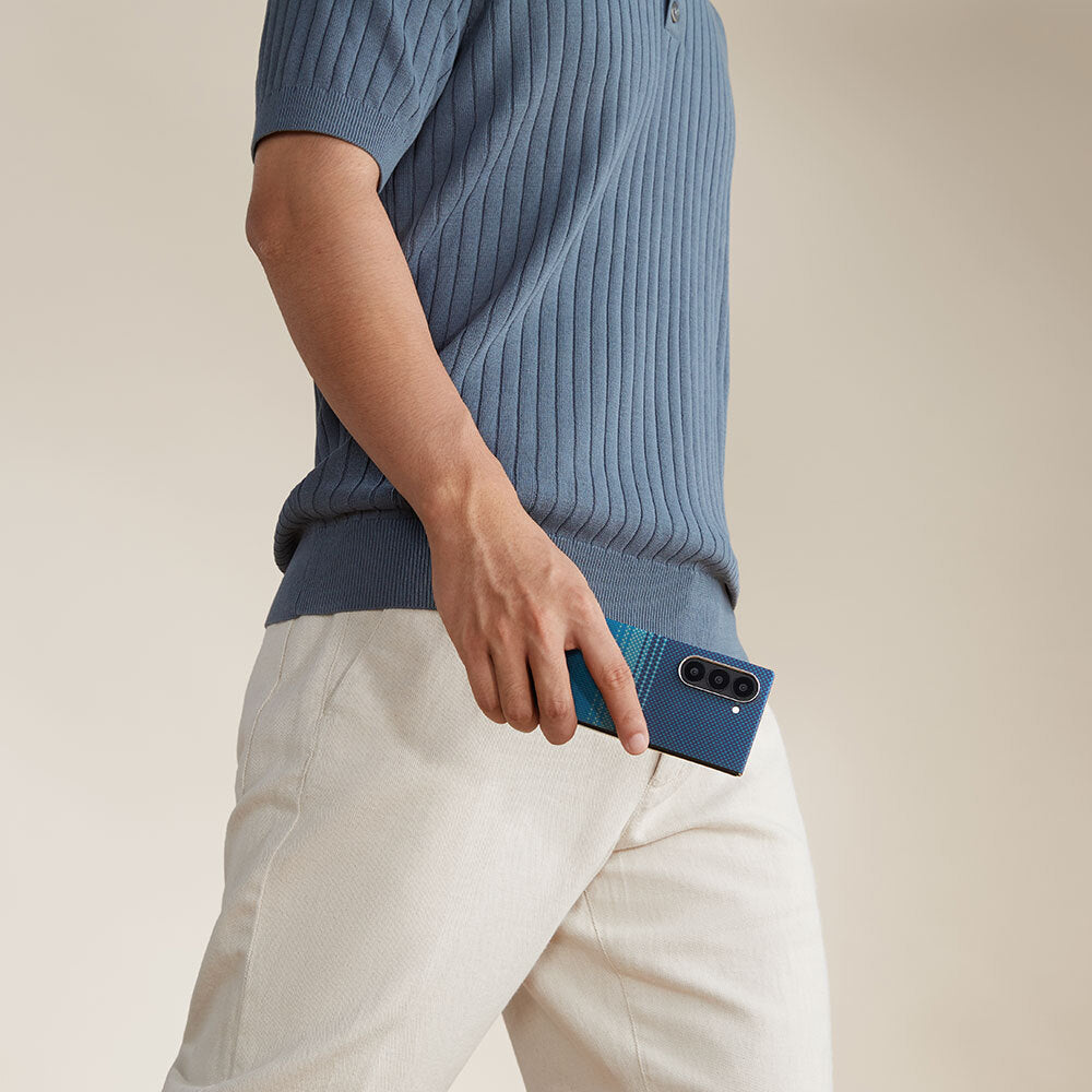 Galaxy Z Fold 6 Kılıf M-safe Şarj Özellikli Aramid Fiber Pitaka Tactile Woven Sunset-Moonrise Serisi Moonrise Kapak