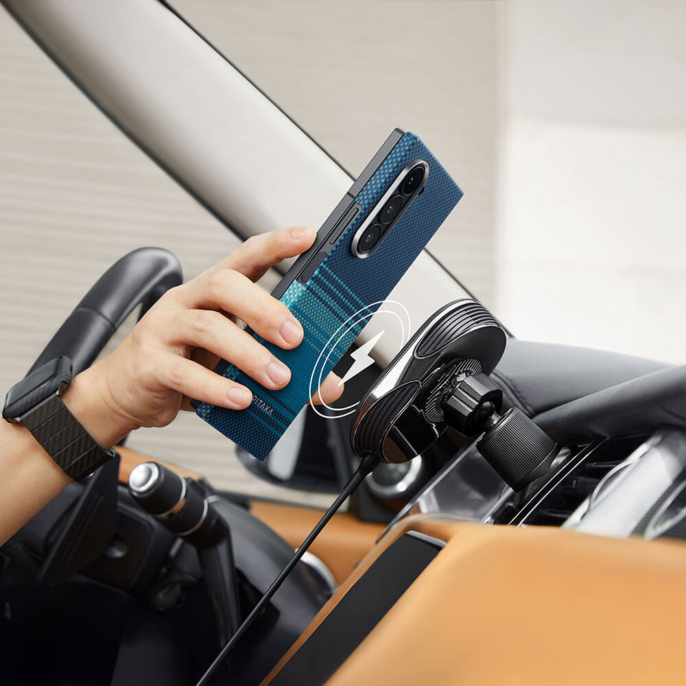 Galaxy Z Fold 6 Kılıf M-safe Şarj Özellikli Aramid Fiber Pitaka Tactile Woven Sunset-Moonrise Serisi Moonrise Kapak