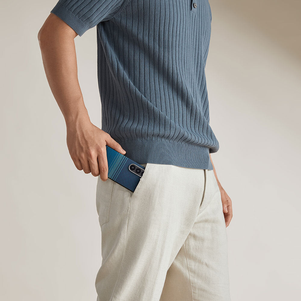 Galaxy Z Fold 6 Kılıf M-safe Şarj Özellikli Aramid Fiber Pitaka Tactile Woven Sunset-Moonrise Serisi Moonrise Kapak