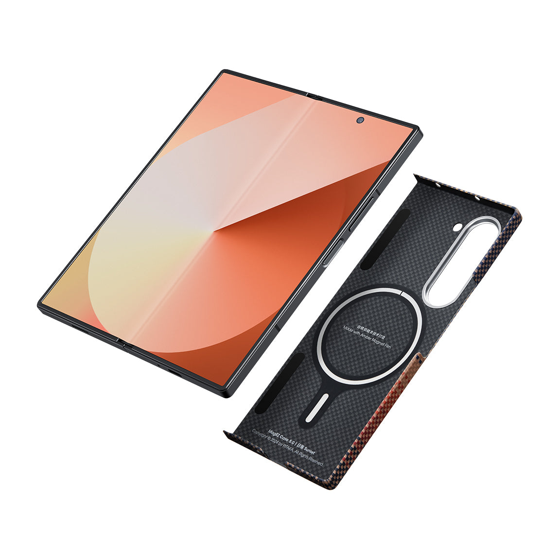 Galaxy Z Fold 6 Kılıf M-safe Şarj Özellikli Aramid Fiber Pitaka Tactile Woven Sunset-Moonrise Serisi Sunset Kapak