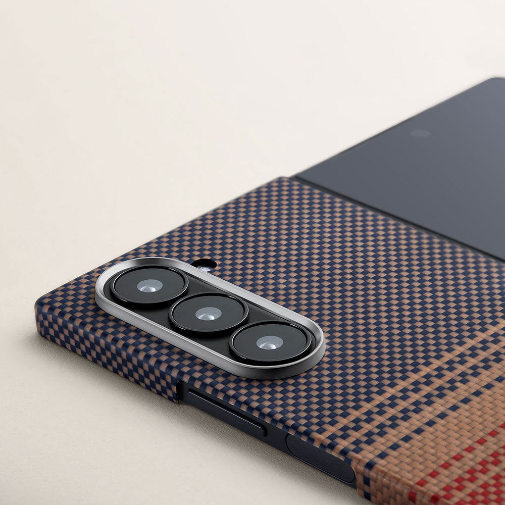 Galaxy Z Fold 6 Kılıf M-safe Şarj Özellikli Aramid Fiber Pitaka Tactile Woven Sunset-Moonrise Serisi Sunset Kapak