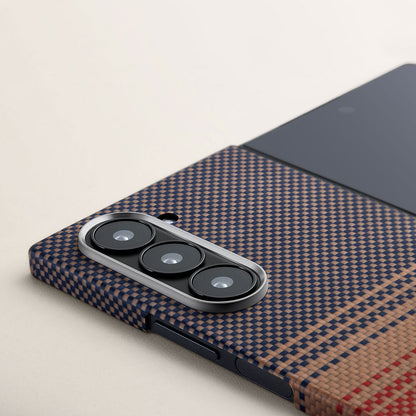 Galaxy Z Fold 6 Kılıf M-safe Şarj Özellikli Aramid Fiber Pitaka Tactile Woven Sunset-Moonrise Serisi Sunset Kapak