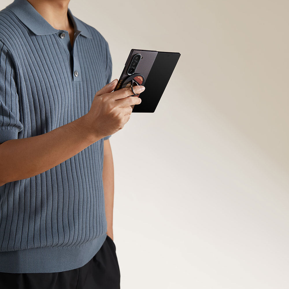 Galaxy Z Fold 6 Kılıf M-safe Şarj Özellikli Aramid Fiber Pitaka Tactile Woven Sunset-Moonrise Serisi Sunset Kapak