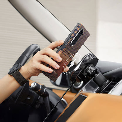 Galaxy Z Fold 6 Kılıf M-safe Şarj Özellikli Aramid Fiber Pitaka Tactile Woven Sunset-Moonrise Serisi Sunset Kapak