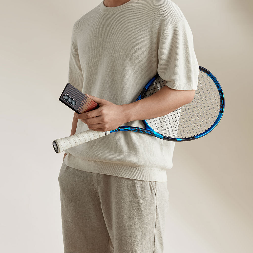 Galaxy Z Fold 6 Kılıf M-safe Şarj Özellikli Aramid Fiber Pitaka Tactile Woven Sunset-Moonrise Serisi Sunset Kapak