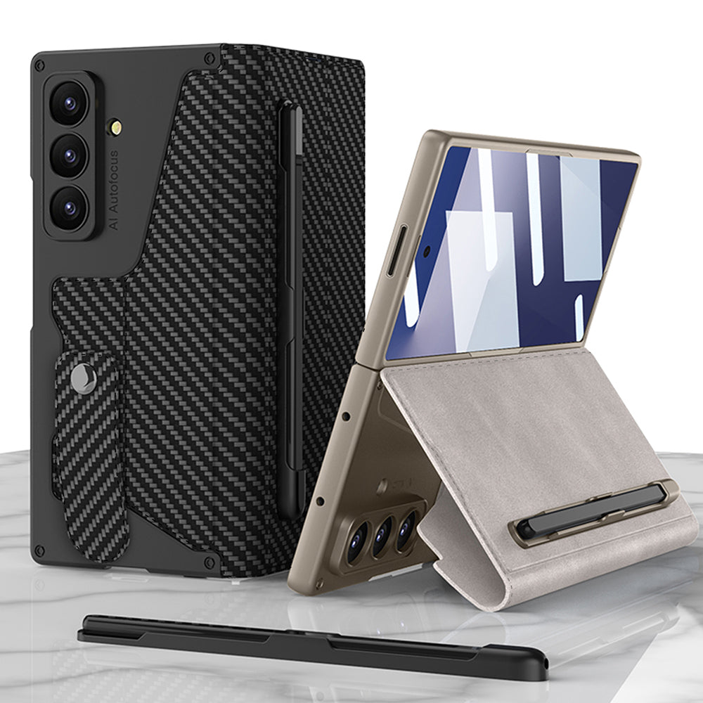 Galaxy Z Fold 7 Kılıf Kamera Korumalı Kadife Tasarımlı Zore Kıpta Kalem Bölmeli Fest Kapak