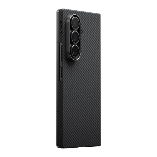 Galaxy Z Fold 7 Kılıf M-safe Şarj Özellikli 600D Aramid Fiber Pitaka Ultra-Slim Classic Serisi Black-Grey Twill Kapak