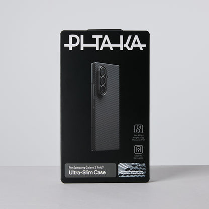 Galaxy Z Fold 7 Kılıf M-safe Şarj Özellikli 600D Aramid Fiber Pitaka Ultra-Slim Classic Serisi Black-Grey Twill Kapak