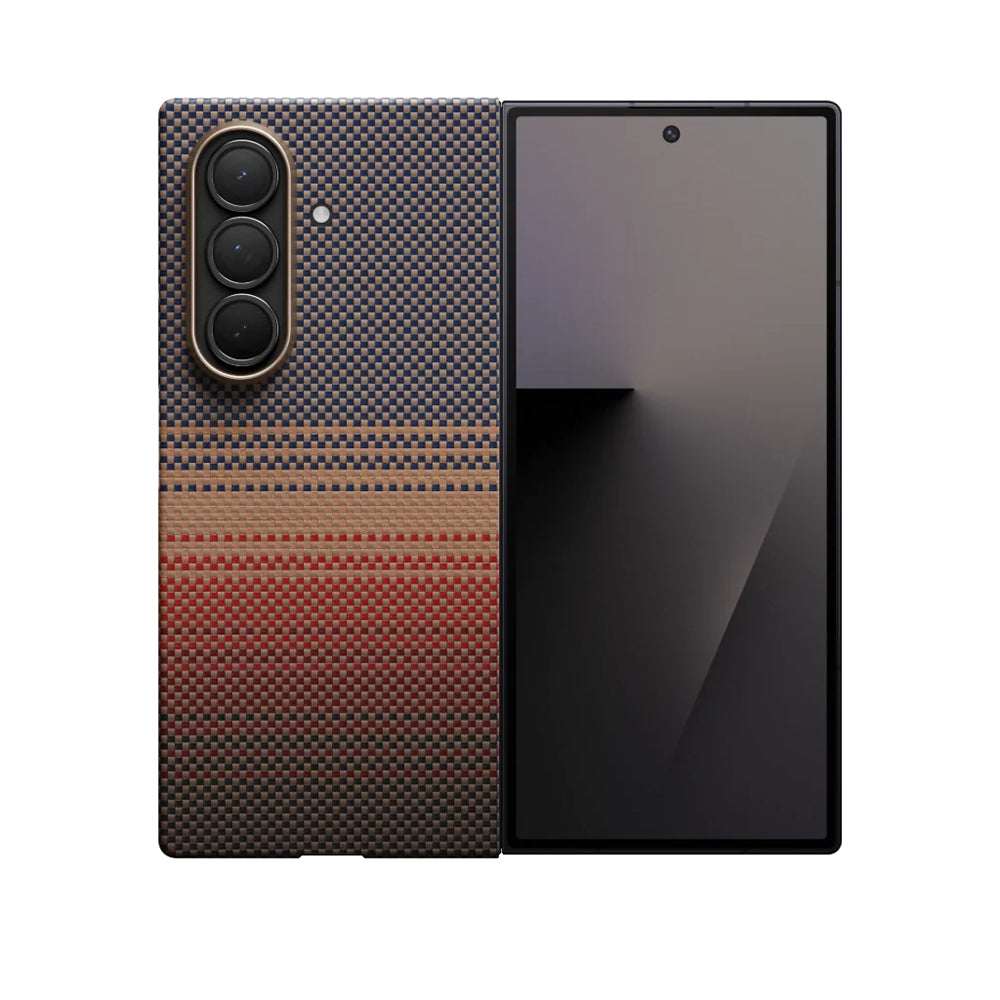 Galaxy Z Fold 7 Kılıf M-safe Şarj Özellikli Aramid Fiber Pitaka Tactile Woven Sunset-Moonrise Serisi Kapak