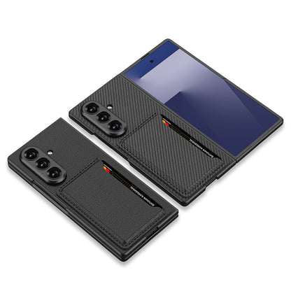 Galaxy Z Fold 7 Suni Deri Arka Yüzey Zore Kartlıklı Kıpta Silikon Kapak