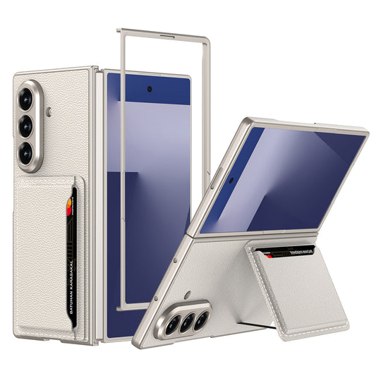 Galaxy Z Fold 7 Suni Deri Arka Yüzey Zore Kartlıklı Kıpta Silikon Kapak