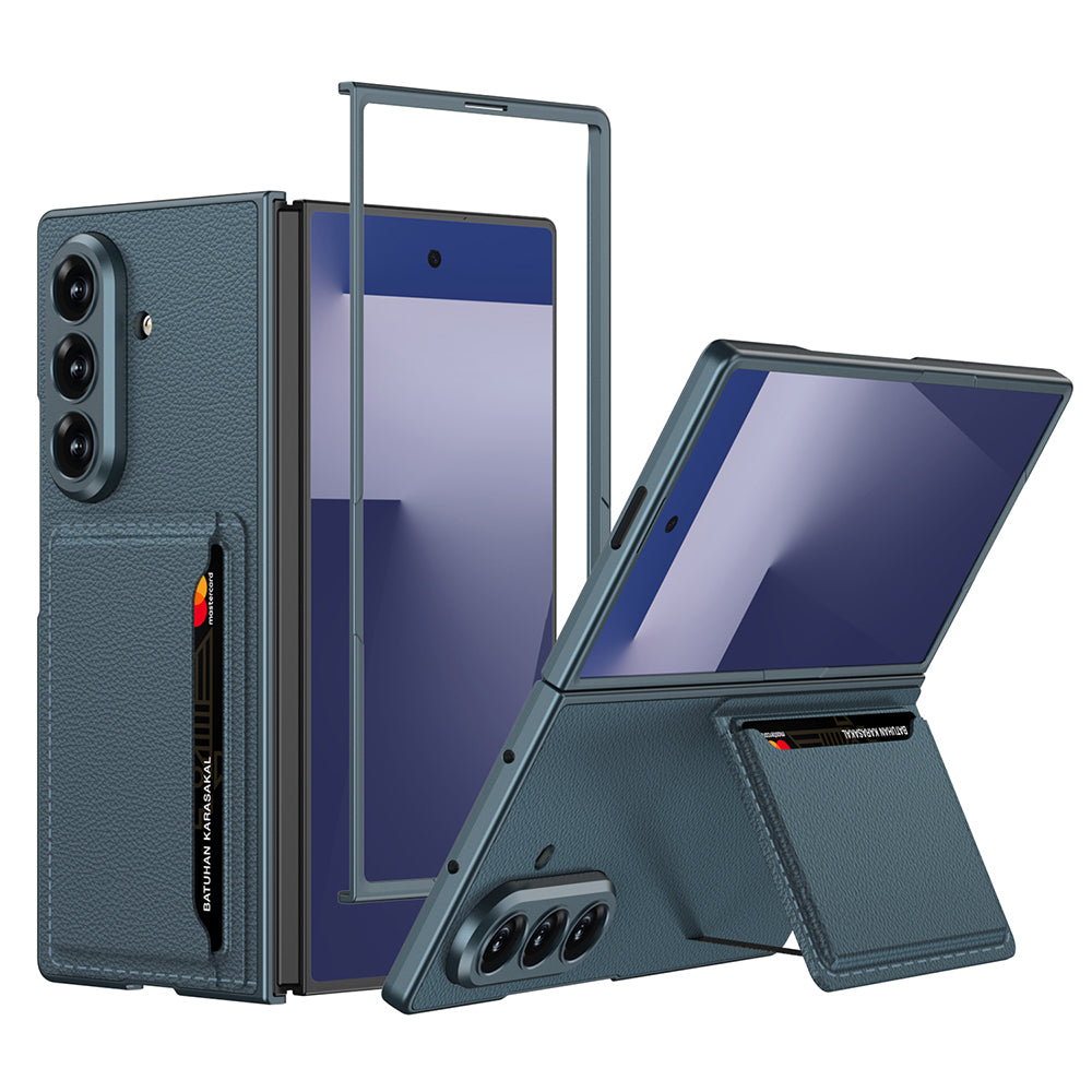 Galaxy Z Fold 7 Suni Deri Arka Yüzey Zore Kartlıklı Kıpta Silikon Kapak