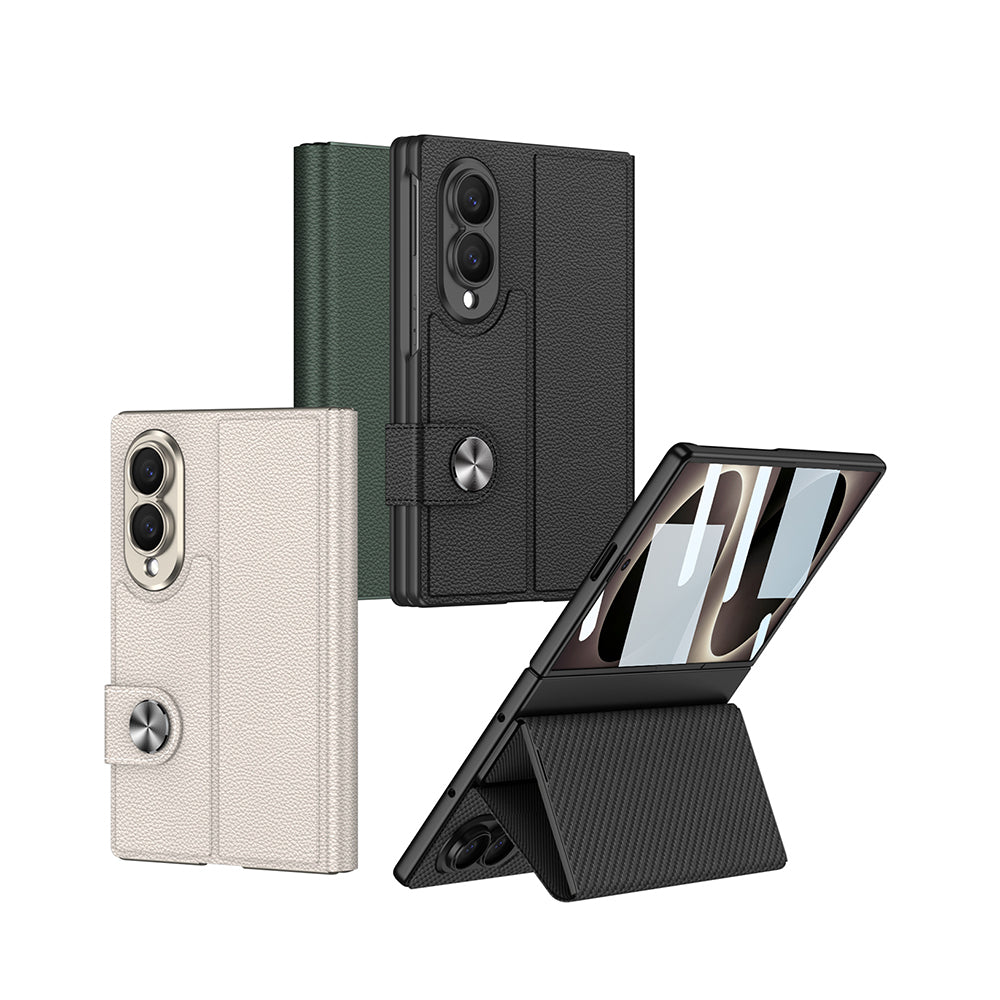 Galaxy Z Fold 8 Kılıf Karbon Fiber Tasarımlı Magnetik Tokalı Kartlıklı Zore Kıpta Zegna Kapak