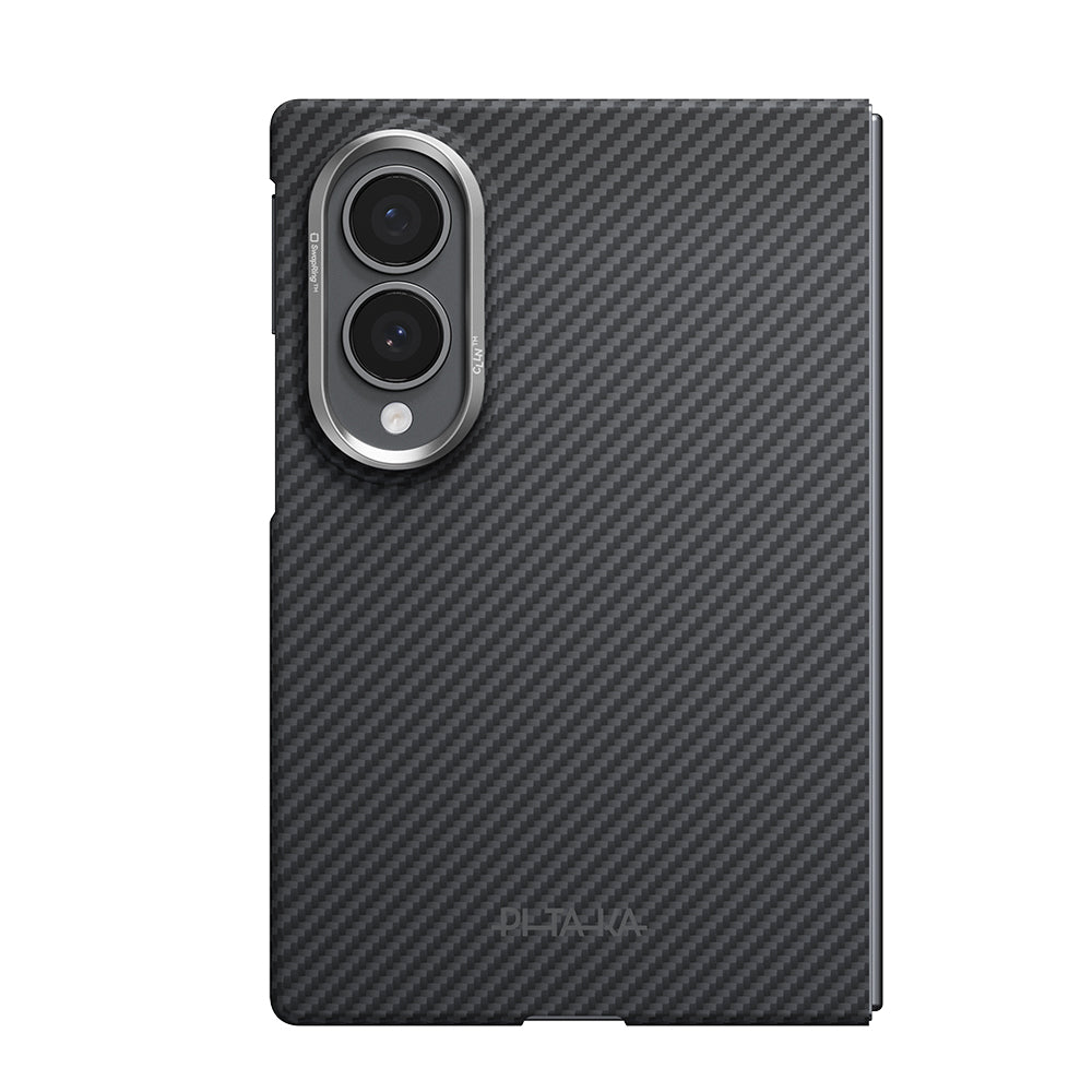 Galaxy Z Fold 8 Kılıf M-safe Şarj Özellikli 600D Aramid Karbon Fiber Pitaka Edge Serisi Black-Grey Twill Kapak