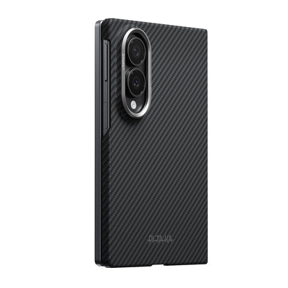 Galaxy Z Fold 8 Kılıf M-safe Şarj Özellikli 600D Aramid Karbon Fiber Pitaka Edge Serisi Black-Grey Twill Kapak