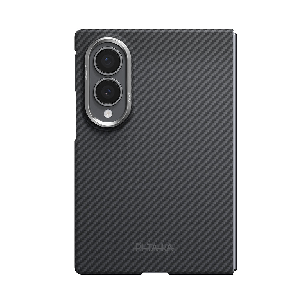 Galaxy Z Fold 8 Kılıf M-safe Şarj Özellikli 600D Aramid Karbon Fiber Pitaka Edge Serisi Black-Grey Twill Kapak