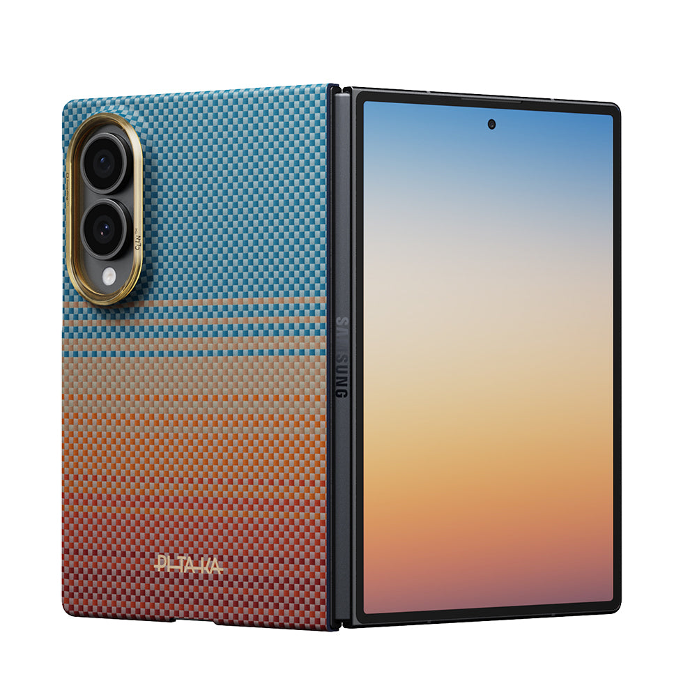 Galaxy Z Fold 8 Kılıf M-safe Şarj Özellikli Aramid Karbon Fiber Pitaka Sunset 2.0 California Dream Serisi Kapak