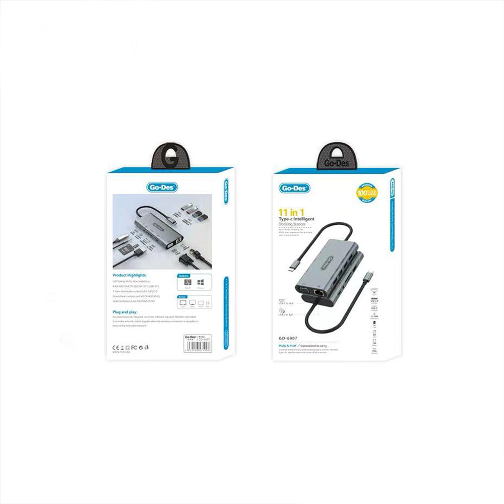 Go Des GD-6907 11 in 1 Type-C Hub SD Kart-RJ45-HDMI-VGA-Usb Çoğaltıcı