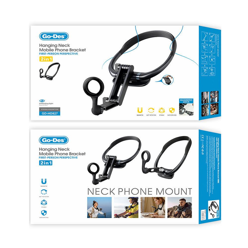 Go Des GD-HD827 2in1 Eller Serbest Magnetik Boyun Askılı Telefon Tutucu