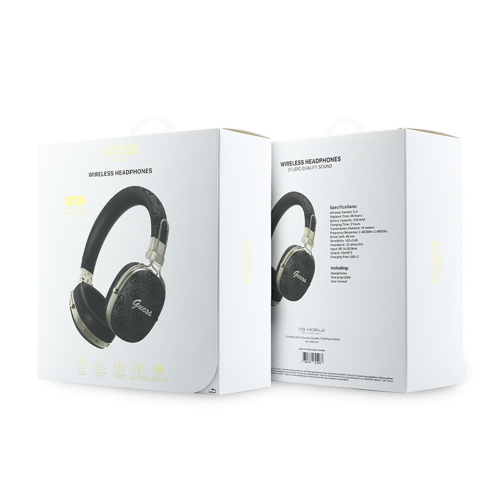 Guess Orjinal Lisanslı ENC Teknolojili PU 4G Desenli Script Logolu Kulak Üstü Bluetooth Kulaklık v5.4