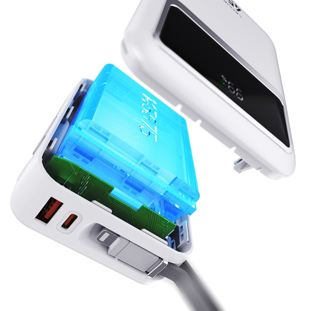 Lenyes C03-A Dijital LED Göstergeli Type-C ve Lightning Kablolu Powerbank 45W 20.000mAh