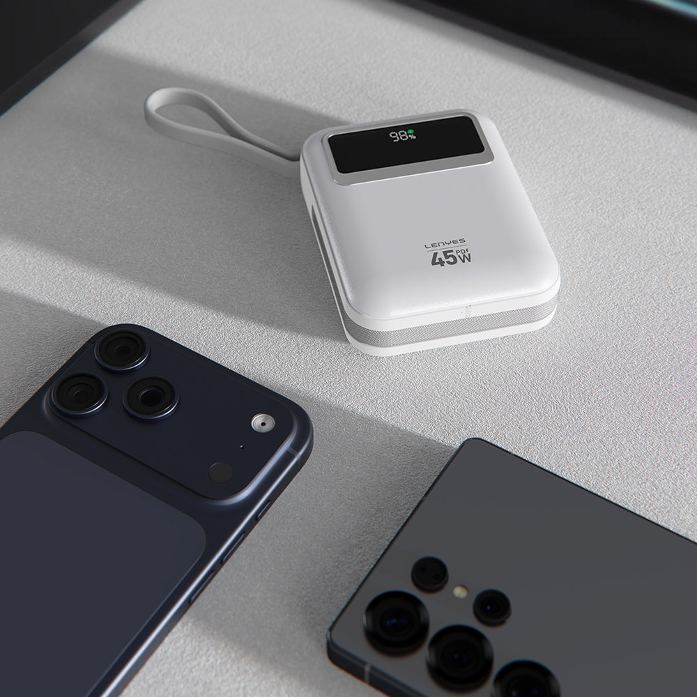 Lenyes C03-A Dijital LED Göstergeli Type-C ve Lightning Kablolu Powerbank 45W 20.000mAh