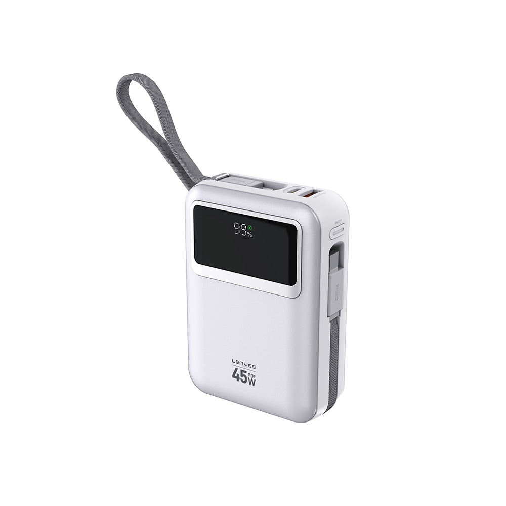 Lenyes C03-A Dijital LED Göstergeli Type-C ve Lightning Kablolu Powerbank 45W 20.000mAh