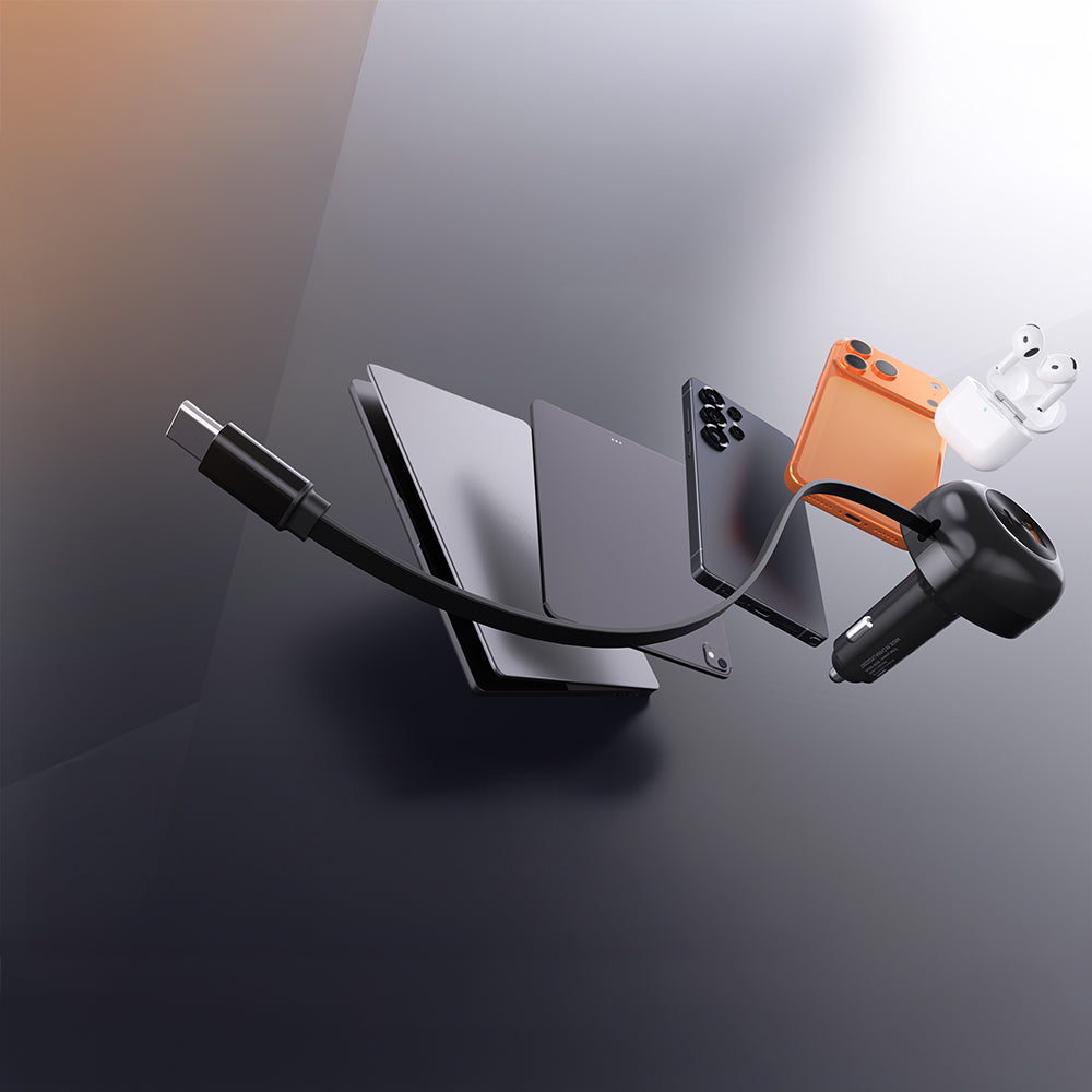 Lenyes CA59 Type-C Kablolu Hızlı Şarj Özellikli Type-C + USB-A Portlu Araç Şarj Aleti PD 60W