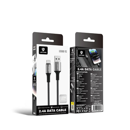 Lenyes LC566 USB-A to Type-C Örgü Tasarımlı Hızlı Şarj Özellikli Data ve Şarj Kablosu 12W 2M