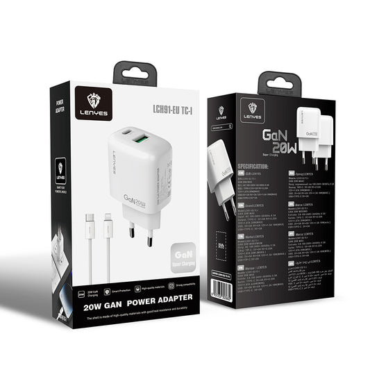 Lenyes LCH91-TC-L Type-C to Lightning GaN Teknolojili PD ve USB Hızlı Şarj Özellikli Şarj Seti 20W