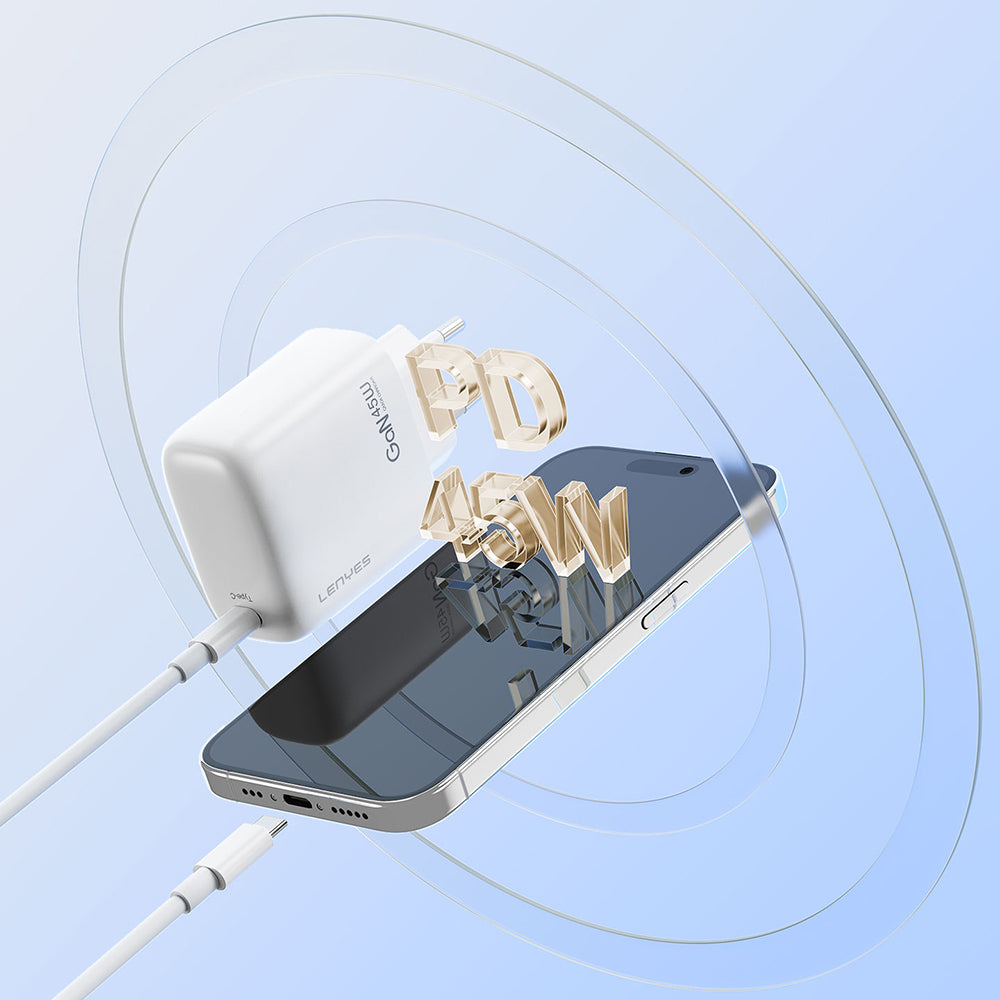 Lenyes LCH91 Type-C ve USB GaN Teknolojili PD Hızlı Şarj Özellikli Şarj Başlığı 20W