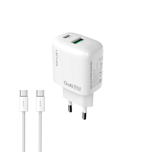 Lenyes LCH93-TC-TC Type-C to Type-C GaN Teknolojili PD ve USB Hızlı Şarj Özellikli Şarj Seti 30W
